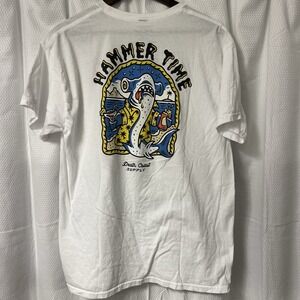 Death Coast Supply Hammer Time White Graphic Shark Tee Mens Size Large Beach